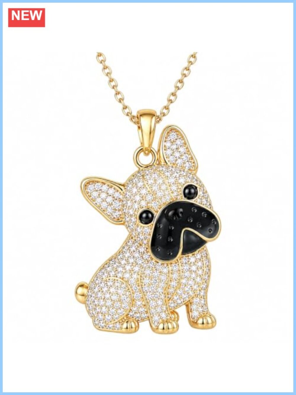 18K Gold Plated French Bulldog Pendant Necklace Cubic Zirconia Dog Mom Gift